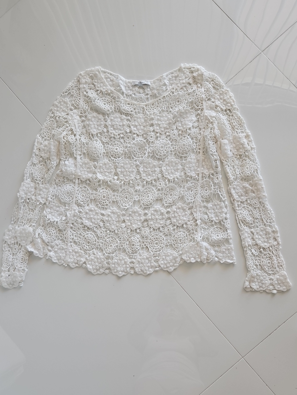 Acemi White Crochet Lace Long Sleeve Blouse